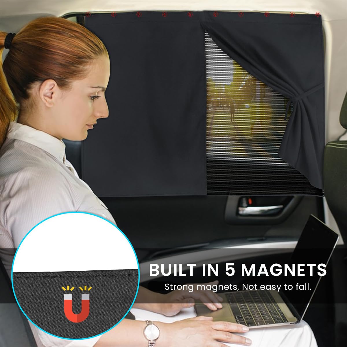 STHIRA Window Magnetic Sliding Curtain for Car with 10 Magnets and 27.9x16.1 in Double-Layer Mesh | UV Protection and Privacy