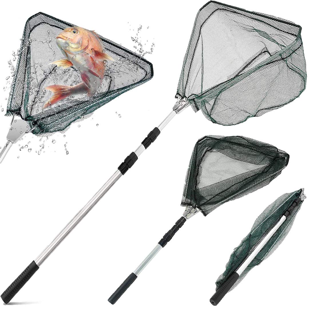 Proberos® Retractable Fishing Net, Portable Aluminum Alloy Fishing Net Folding Triangle Wide Fishing Landing NetTelescopic Fishing Net Catcher for Fishing, Suitable for Fish Under 5 KG (0.9M)