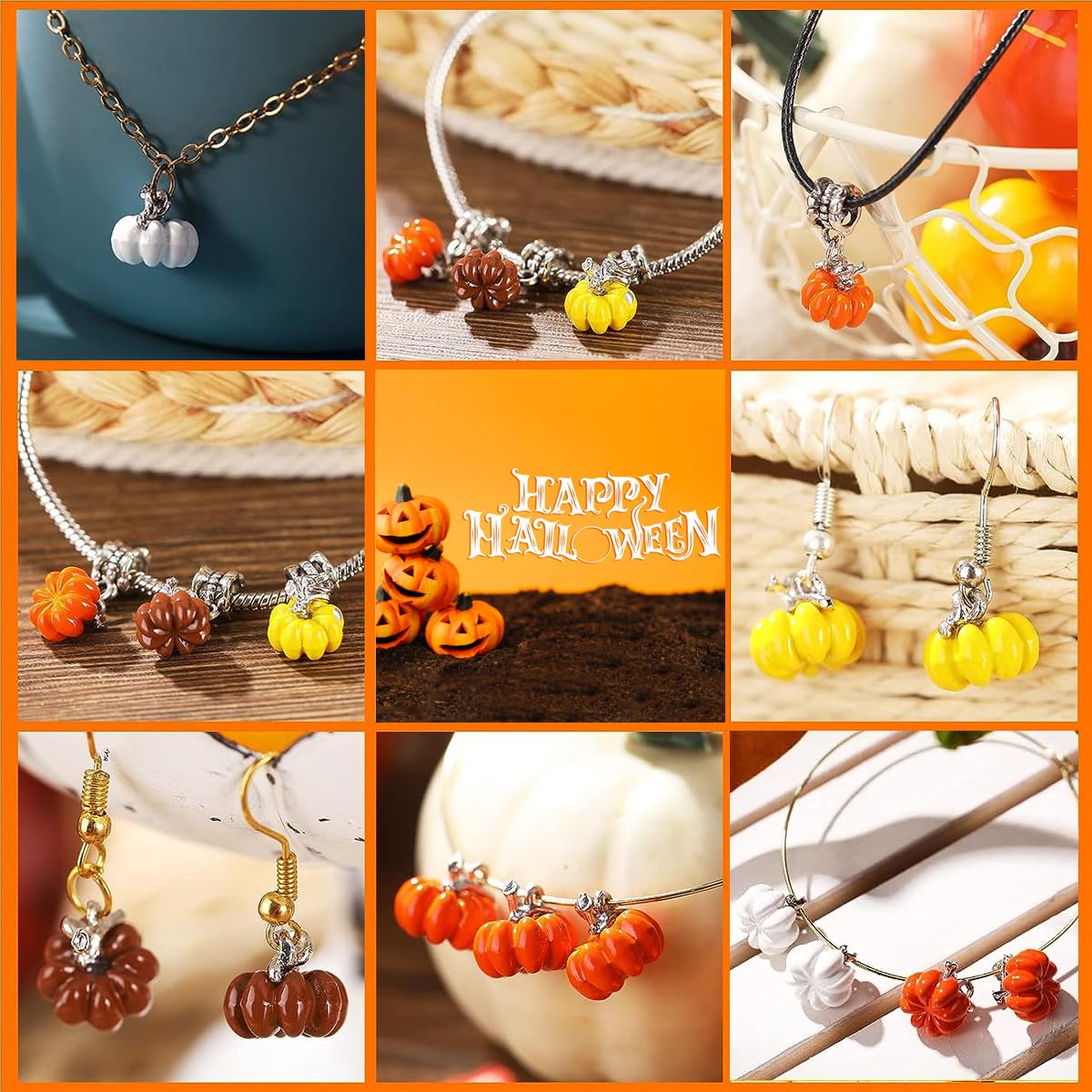 SANNIDHI Pumpkin Charms for Jewellery Making featuring 16pcs Alloy Pendants with Silver Loop | DIY Halloween and Thanksgiving Craft Accessories
