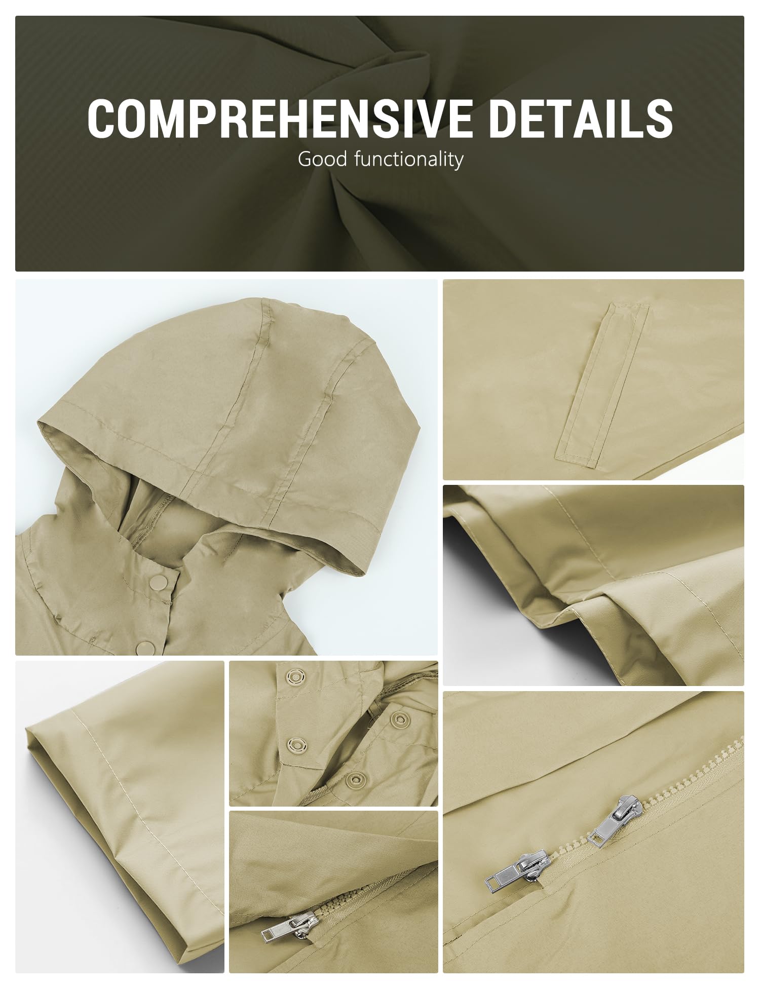 Venzina Raincoat for Women with Hood and Snap Button Front featuring Waterproof Nylon | Lightweight Knee Length Zip Up Design for Travel and Outdoor Use