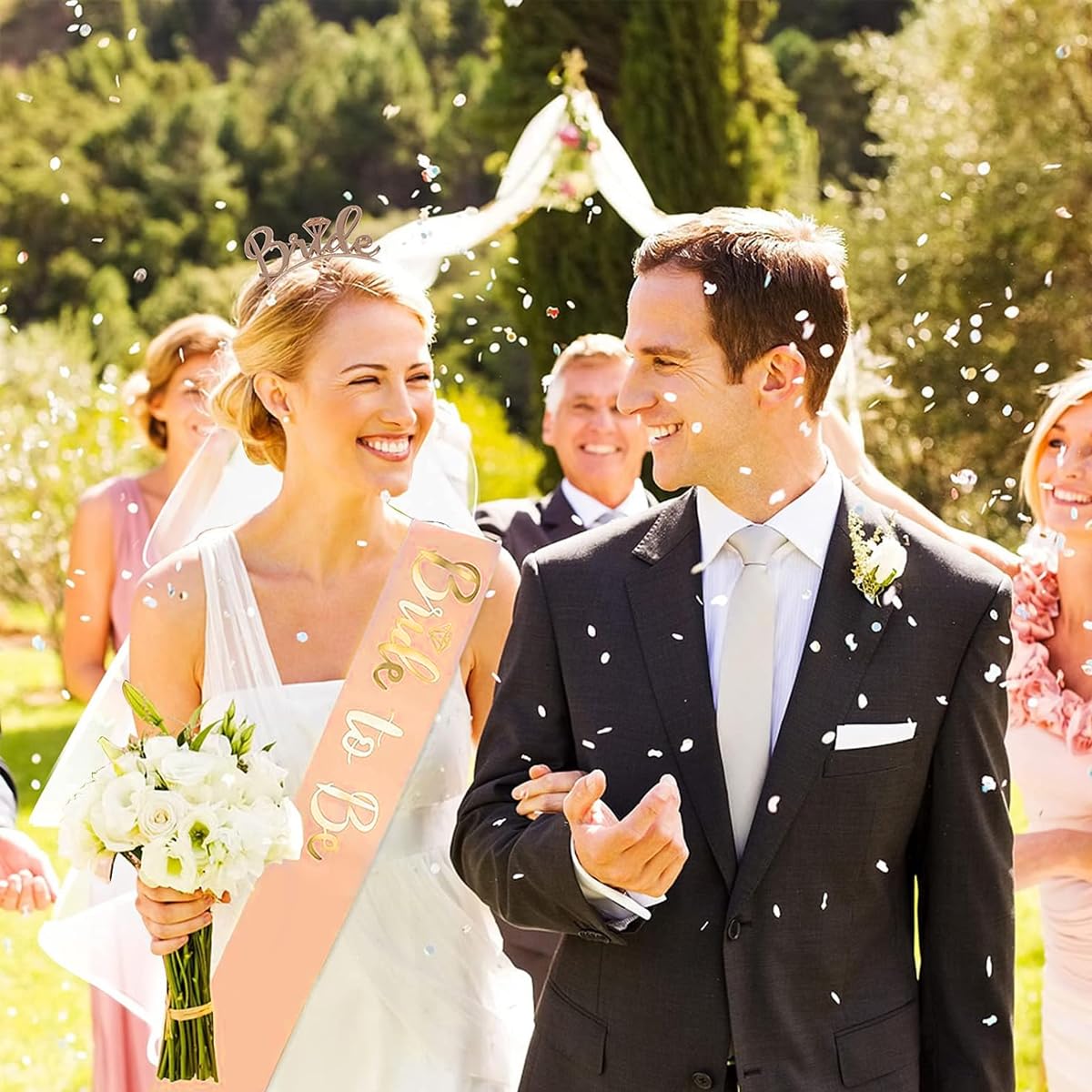 PATPAT Bride To Be Decoration Set for Bachelorette Party with Sash Veil Headband and Stickers | Rose Gold Bridal Shower Accessories 4pcs