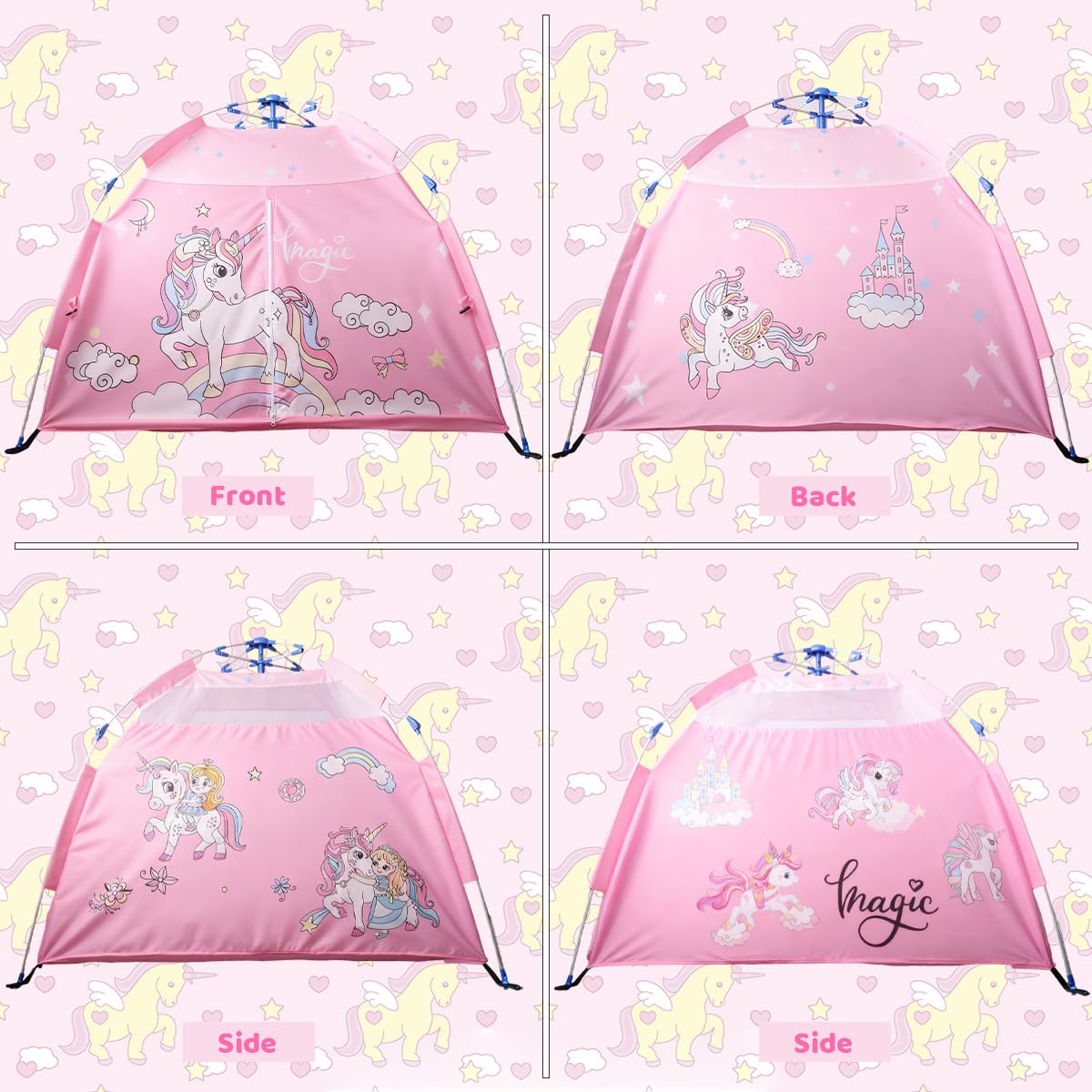 PATPAT Pop Up Play Tent for Kids 130x128x110cm with Mesh Roof and Zip Up Door | Pink Unicorn Design