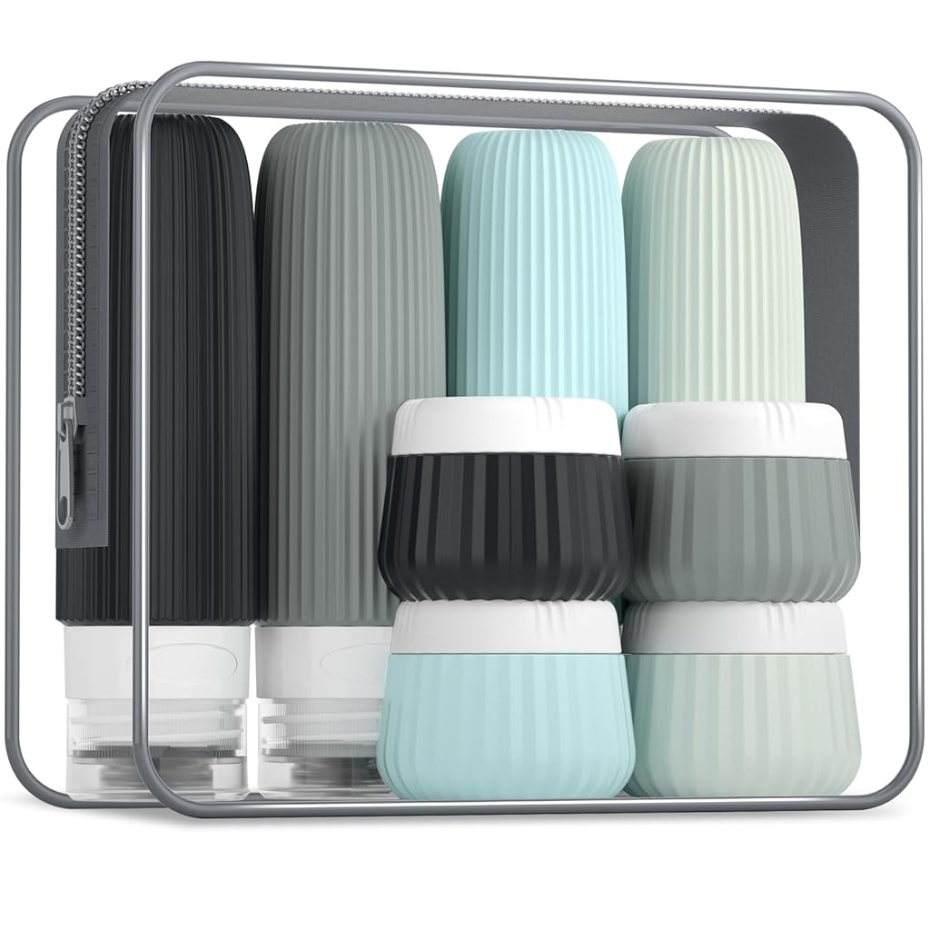MAYCREATE® 24PCS Travel Bottle Kit for Toiletries 90ml Silicone Bottles with 40ml Face Cream Jars Leakproof Refillable for Lotions Shampoo Accessories