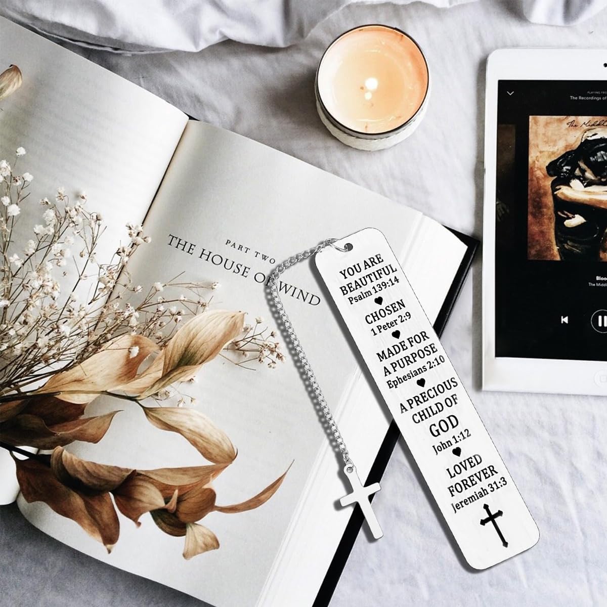 Climberty Metal Bookmarks with Cross Pendant Chain for Bible Reading | Stainless Steel Christian Gift