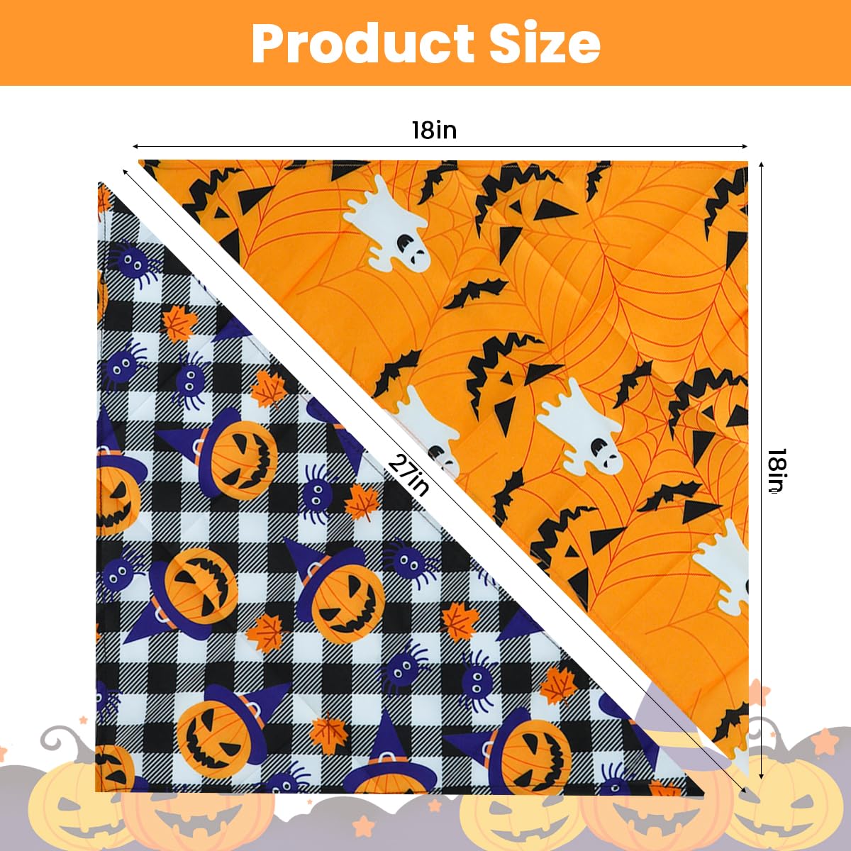 Qpets Halloween Dog Bandanas for Festive Parties with Pumpkin and Ghost Prints | 2Pack Adjustable Polyester Scarves for Small Medium Dogs