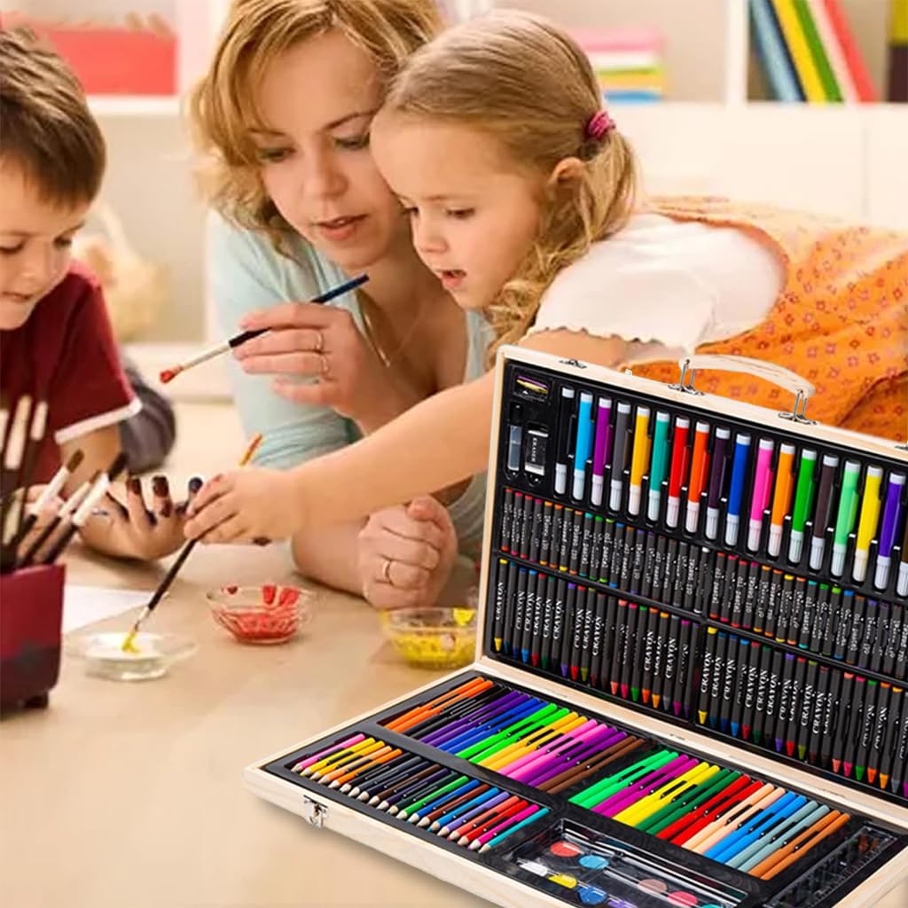 ZIBUYU Painting Drawing Kit for Kids with 180 pcs Art Supplies in Wooden Case | Birthday Gift