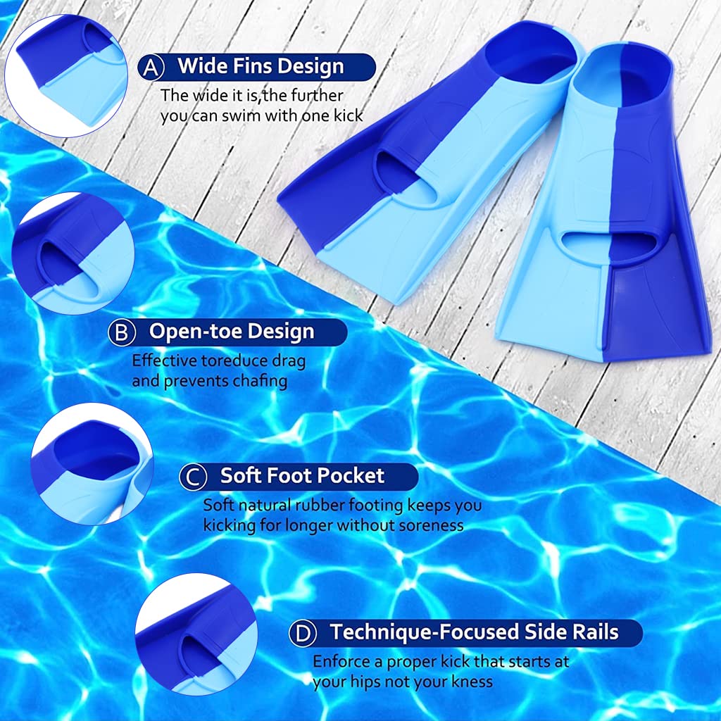 PROBEROS Swimming Fins for Freestyle and Backstroke Training with 26cm Sole | Silicone Short Blade Design for Teens and Adults