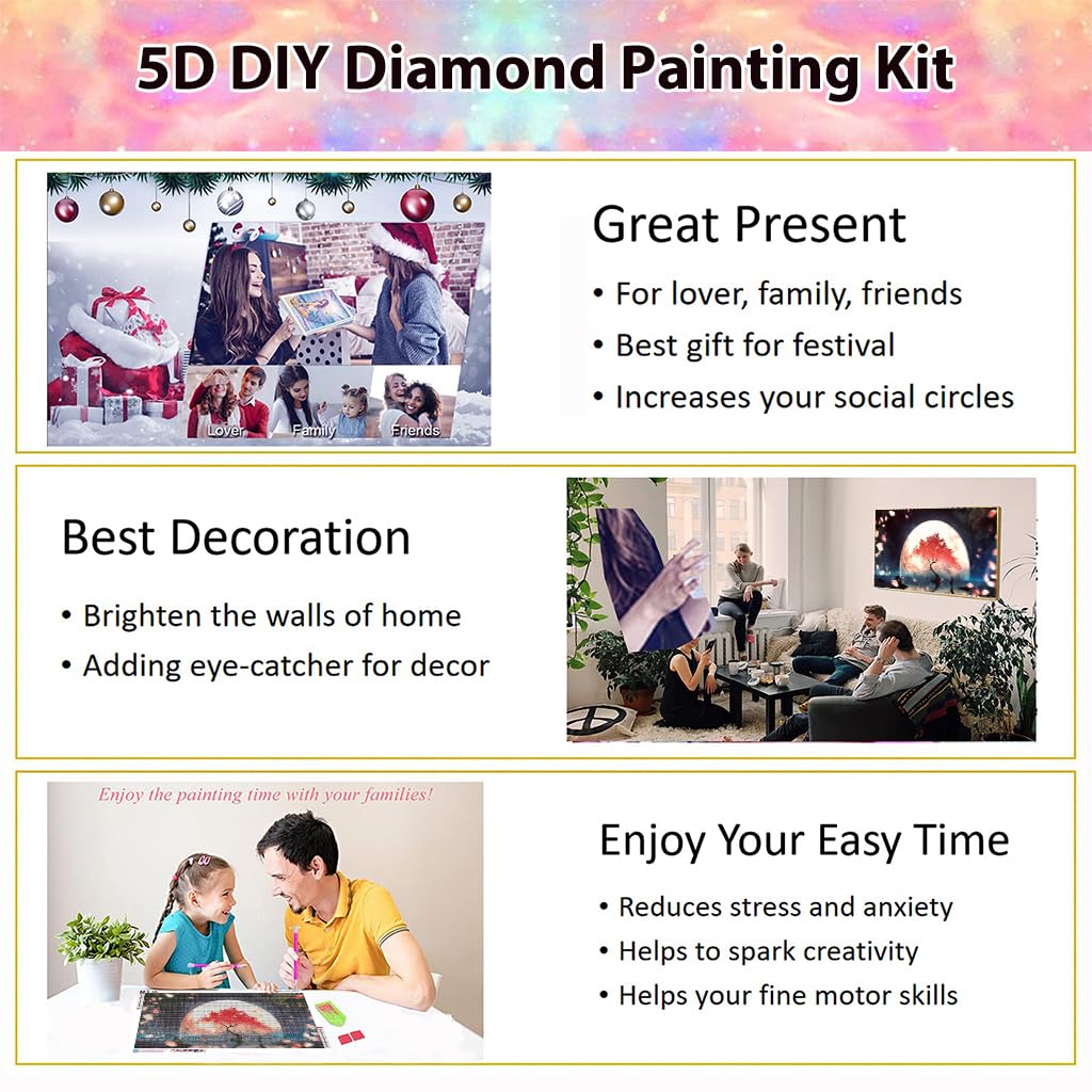 HASTHIP® 5D Diamond Painting Kit, 27.5 X 15.7inch Large Size Moon Tree Diamond Painting Kits for Adults, DIY Full Drill Crystal Rhinestone Arts and Crafts, Art Diamond Painting for Home Wall Decor