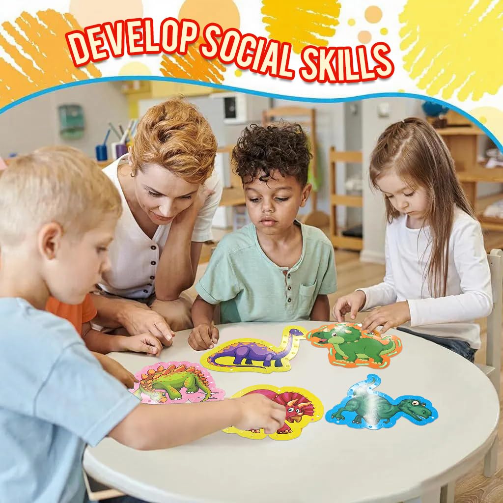 PATPAT Dinosaur Lacing Cards for Kids including 12 Cards and 12 Ropes | Fine Motor Skill Learning Toy