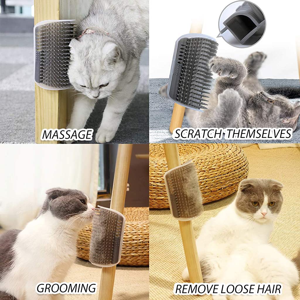 Qpets® 2 Pcs Cat Brush for Hair Grooming Wall Mount Corner Cat Scratcher Head Top Massage Comb for Cat Self Entertainment Massage Brush for Cat