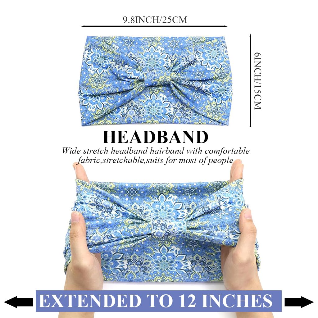SANNIDHI Headbands for Women featuring 4 Floral Boho Designs with Stretch Fabric | Yoga and Workout Hair Wraps
