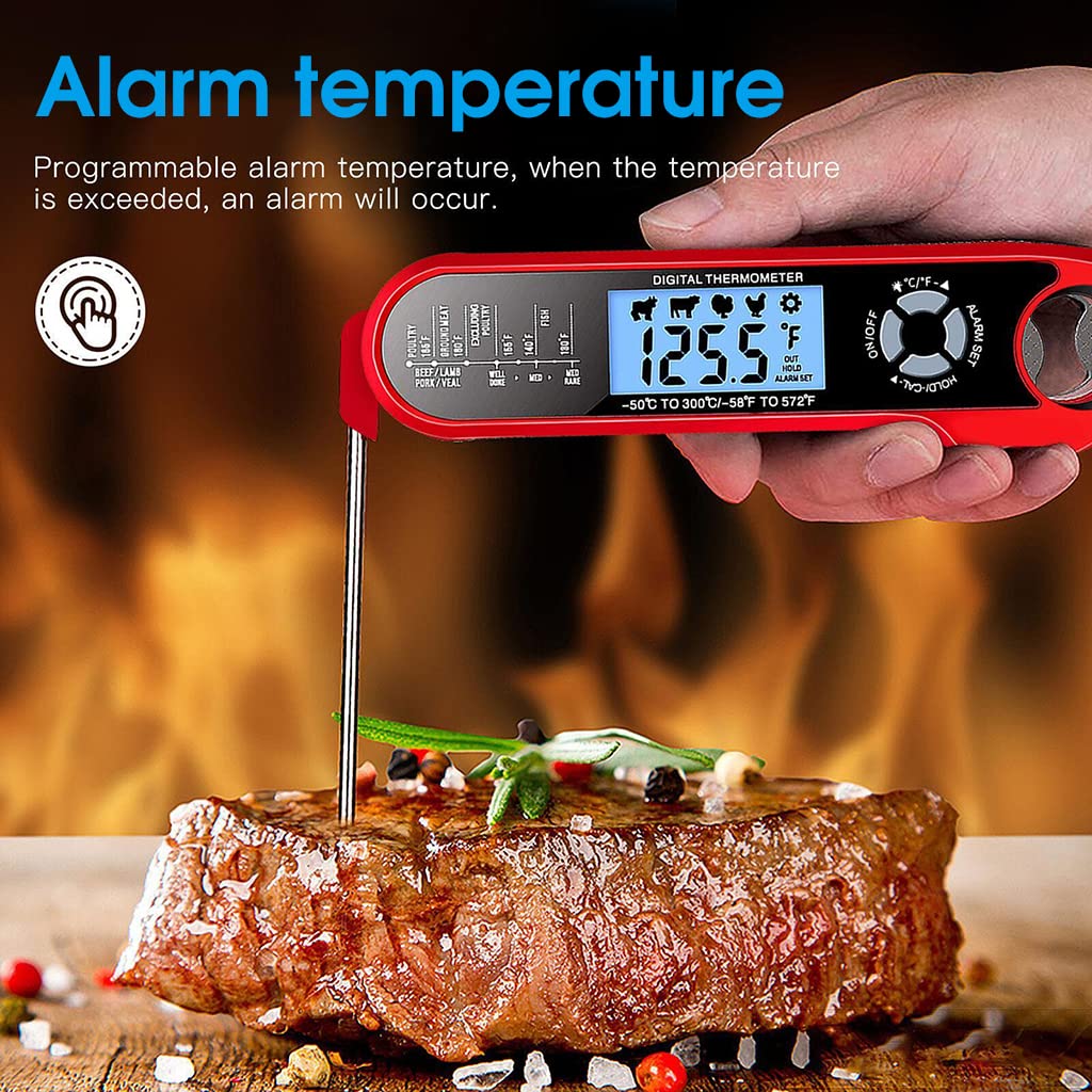 Supvox® Food Thermometer for Cooking with Long Probe, IP67 Waterproof Digital Cooking Thermometer with Backlight & Calibration Function, LCD Instant Read Kitchen Thermometer for Grill Deep Fry BBQ