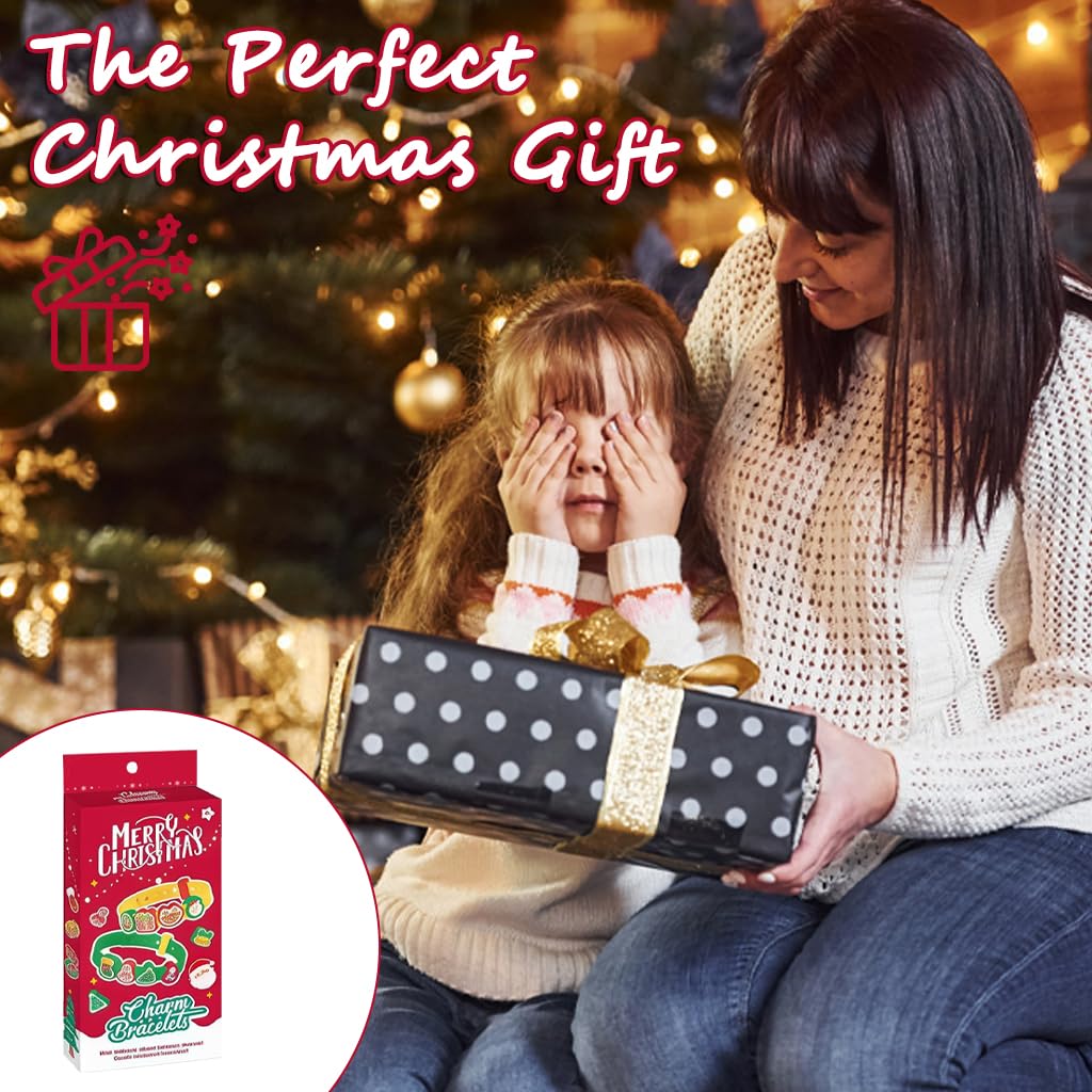 PATPAT DIY Christmas Bracelet Kit for Kids with Rubber Bands and Cartoon Charms | Fun Holiday Craft Gift