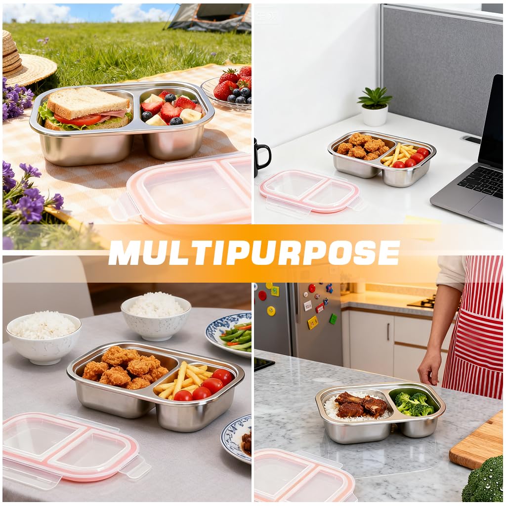 Supvox Stainless Steel Snack Box Containers with 2 Compartment Condiment Cups for Home and Travel White