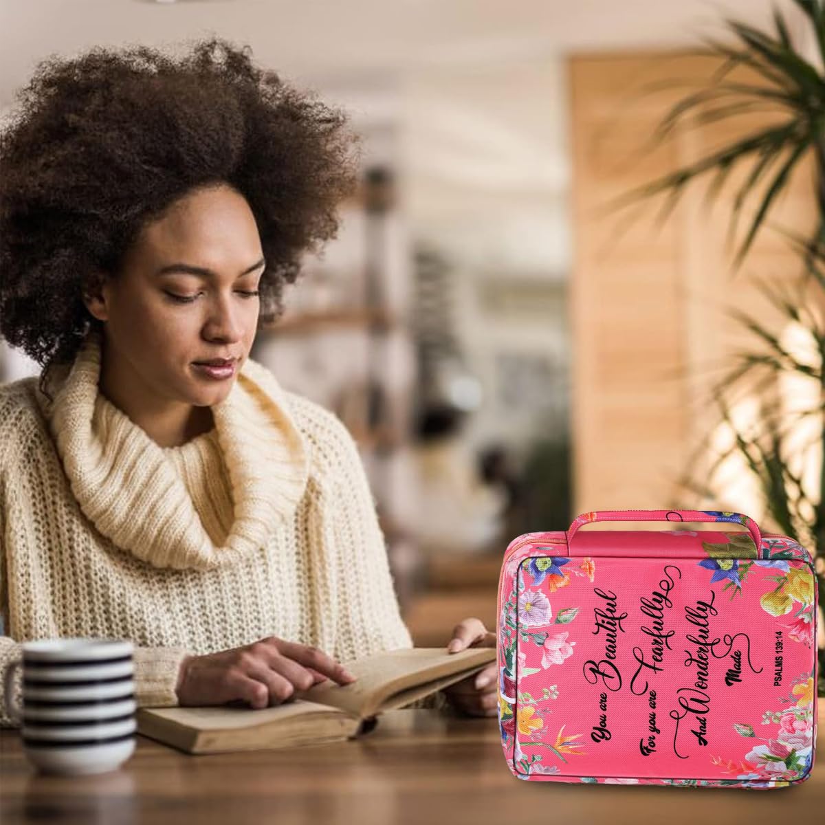 Climberty Bible Carry Bag for Women with Built-In Pouches and Handle 7×10.5 in Pink