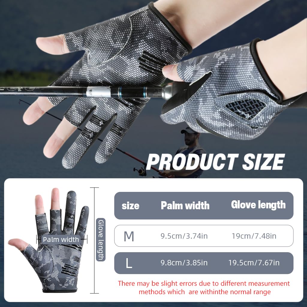 Proberos Fishing Gloves for Angling with UPF 50+ Sun Protection and 3 Open Fingers | Ice Silk Breathable Design
