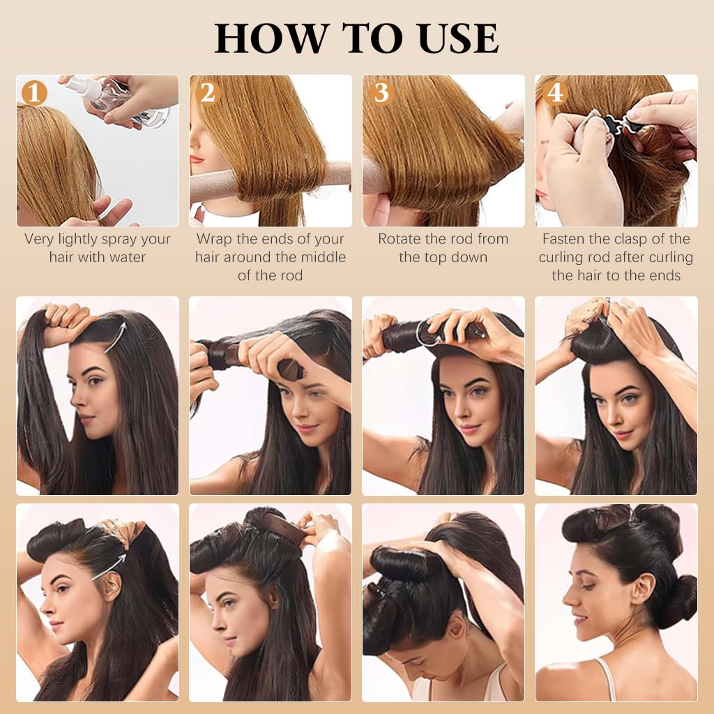 MAYCREATE Heatless Hair Curler for Overnight Curls with Flexible Rod and Hook | Black Satin Rollers