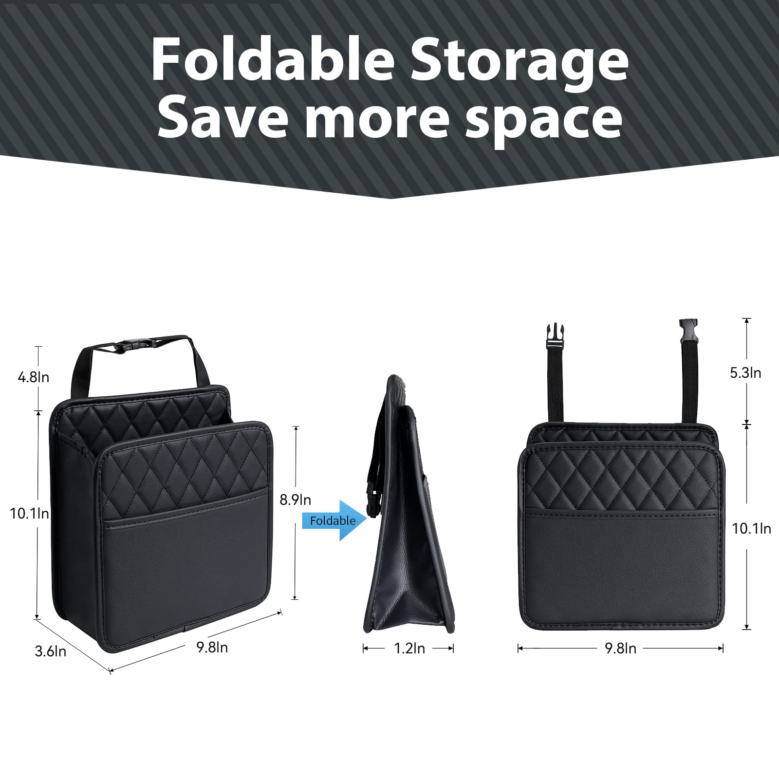 STHIRA Car Back Seat Organizer for Travel with Quick Release Buckle and PU Leather 25x22.5 cm