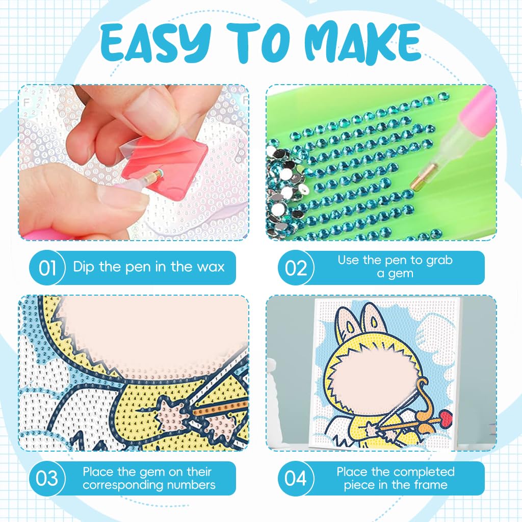 PATPAT DIY Cartoon Diamond Painting Kit with 20x20cm Wooden Frame for Kids & Adults | All Tools Included