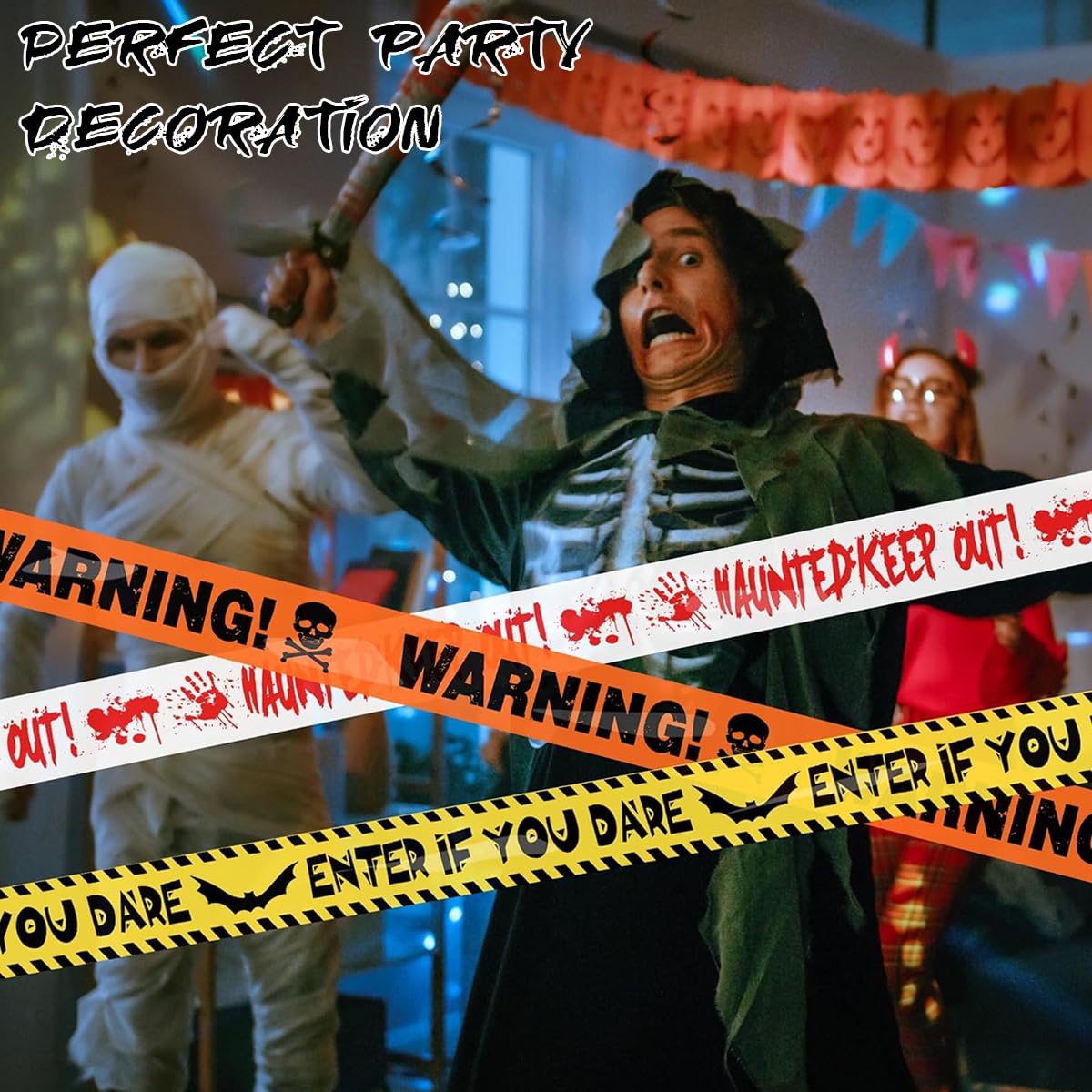 PATPAT Halloween Caution Tape for Haunted Party Decoration with 3 Designs and 27m Length | Non-Adhesive Warning Rolls for Door Window and Stair Decor