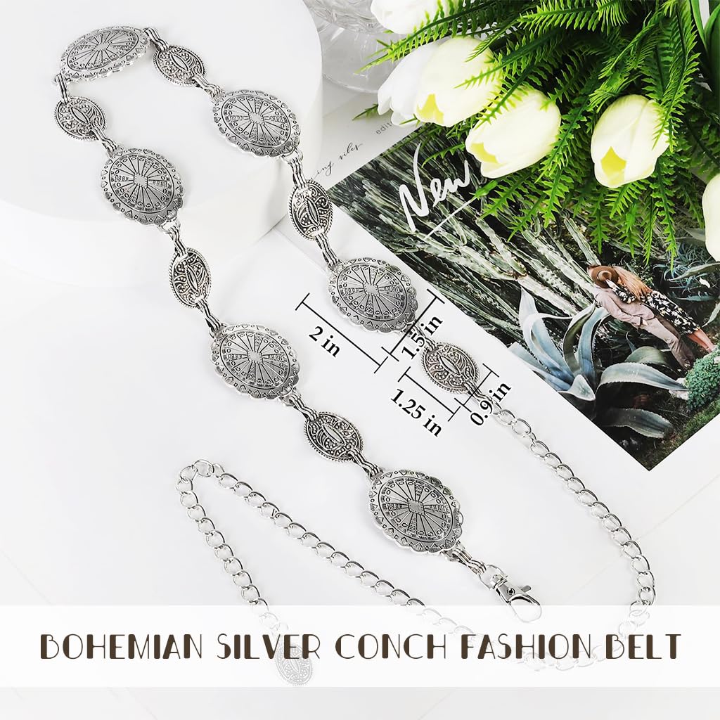 SANNIDHI Waist Chain for Women featuring Metal Concho Design in Silver for Sarees & Dresses