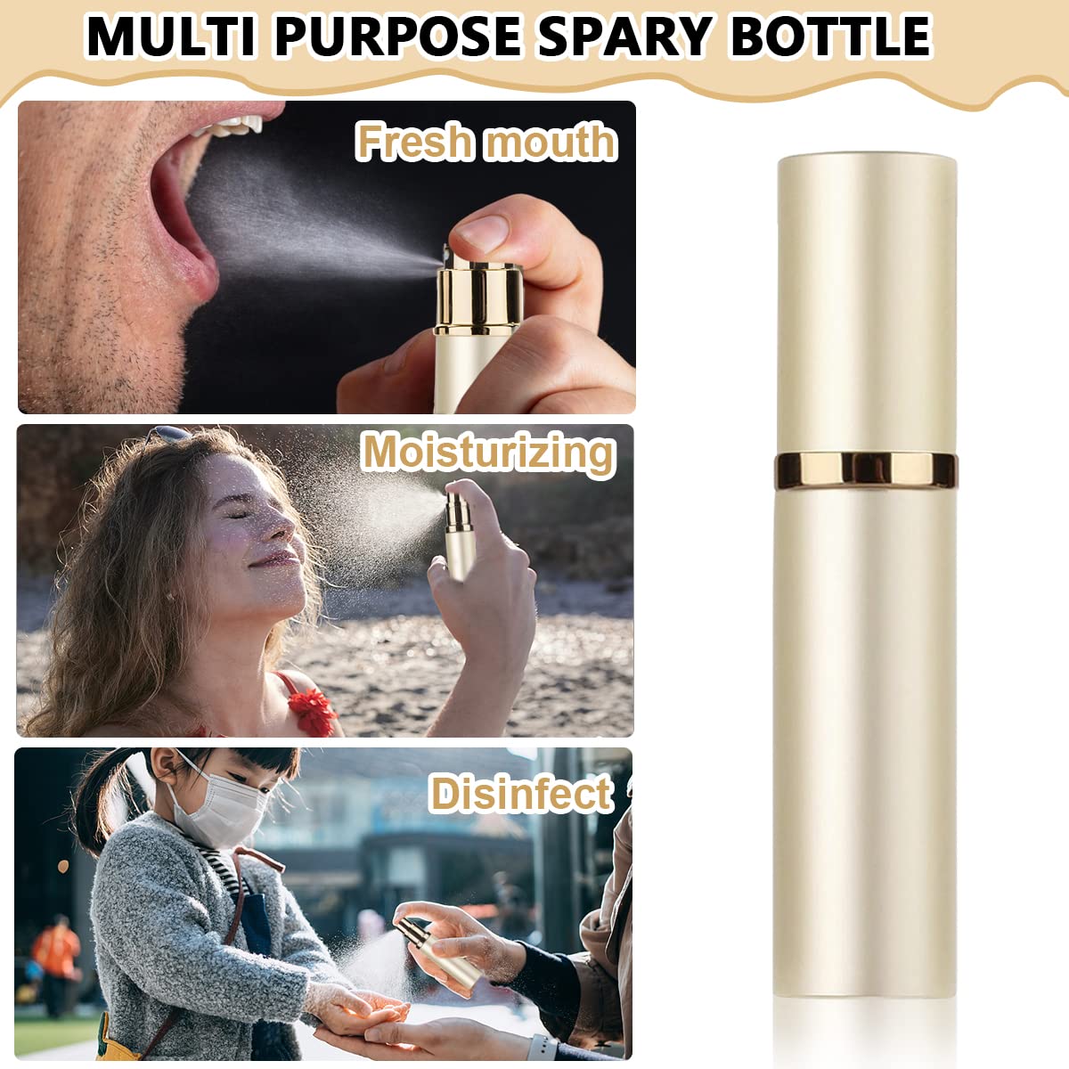 MAYCREATE® 5ml Mini Travel Perfume Refill Bottle Atomiser, Upgraded Leakproof Refillable Perfume Bottle, Matte Metal Empty Perfume Spray Bottle Scent Pump Case for Women Men (Gold)