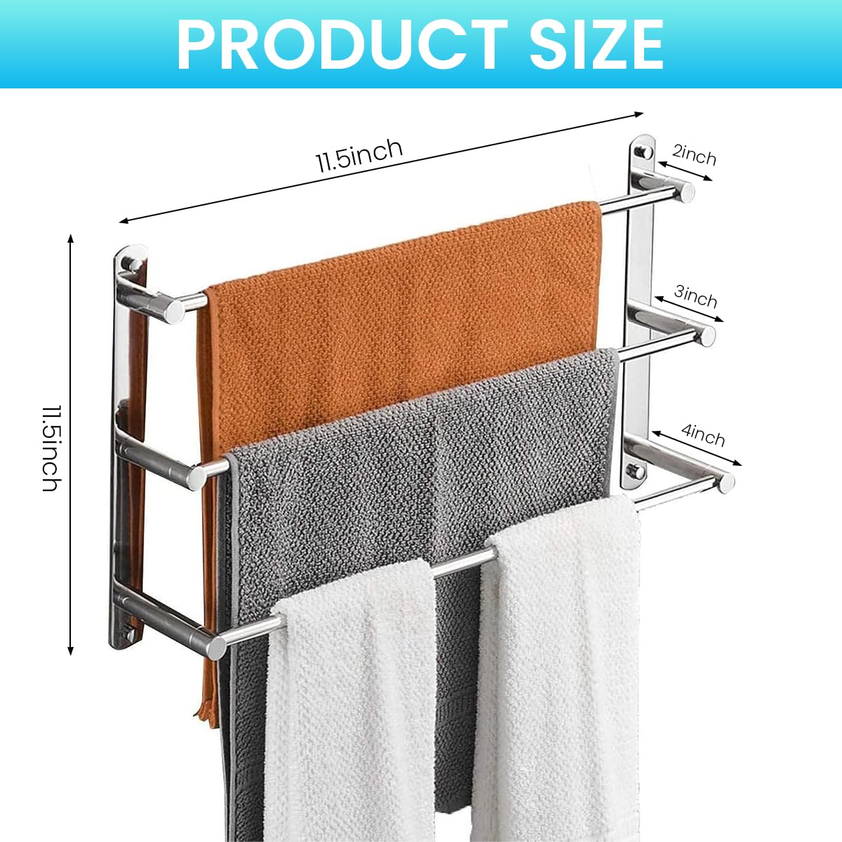 HASTHIP Stainless Steel Towel Rack for Bathroom with 3 Tier Ladder Design and 23.6 in Rod | Wall Mounted Organizer for Quick Dry Towels