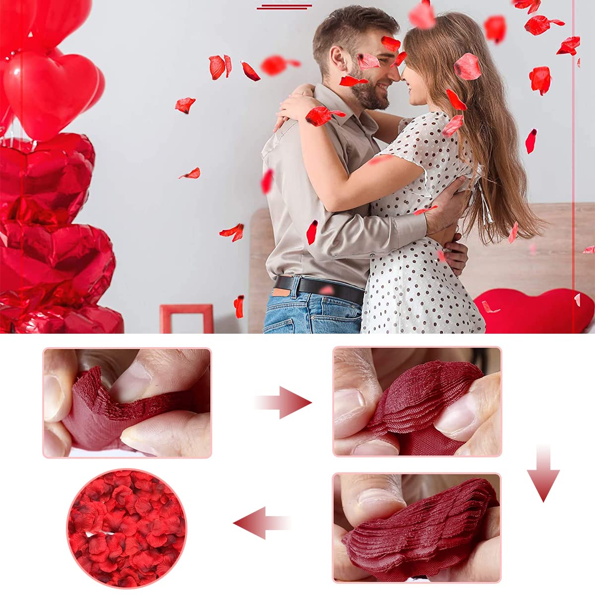 HASTHIP Silk Rose Petals for Wedding and Romantic Decor featuring 2000 pcs 1.61x1.81 in Red | Ideal for Proposals and Anniversaries