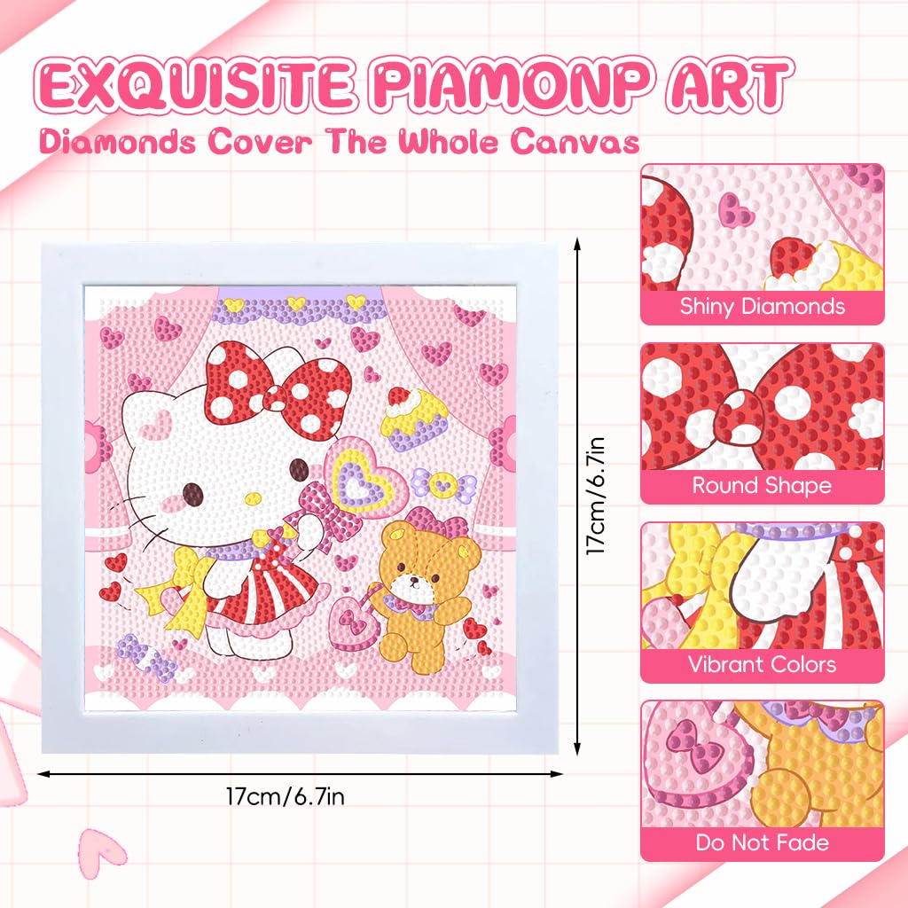 FANCYKU DIY Diamond Painting Kit for Kids with Wooden Frame and 3 PCS 7 Inch Cute Cat Art | Fun Desk Decoration Craft Gift