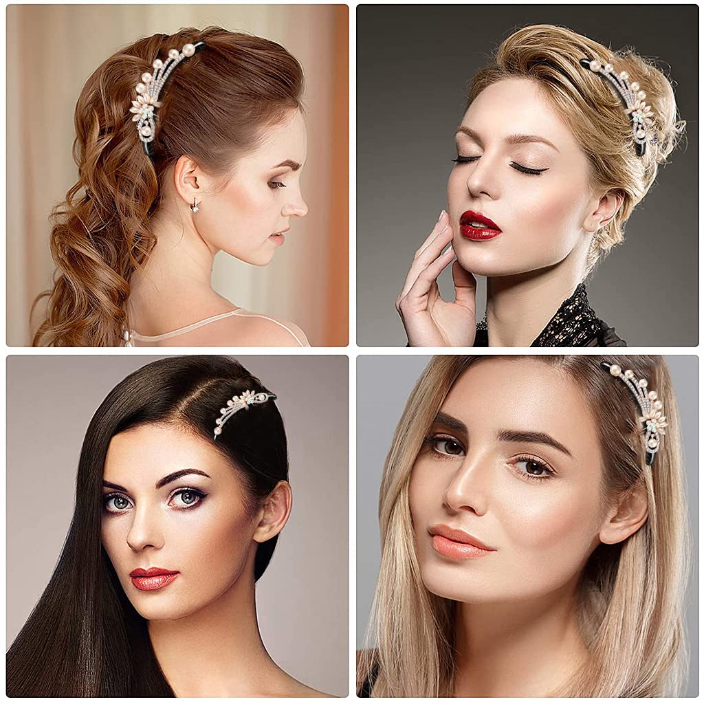 Palay Pearl Hair Clips Side Comb for Women featuring 7 Claw Design with Rhinestones | 10×9 cm Acrylic Barrettes for Party and Daily Styling