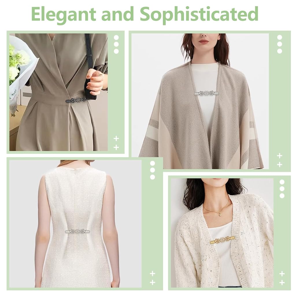 SANNIDHI® 2 Pcs Cinch Clips Vintage Dress Clips Back Shawl Sweater Cardigan Collar Fit Wsist Cincher Clip Pant Waist Tightener Clothes Clip to Tighten Dress for Women(Classic Style)