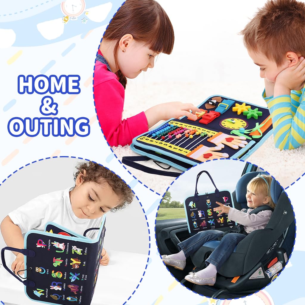 SNOWIE SOFT Busy Board for Toddlers with Zip Up Handbag Design and Felt Pages | Montessori Travel Toy