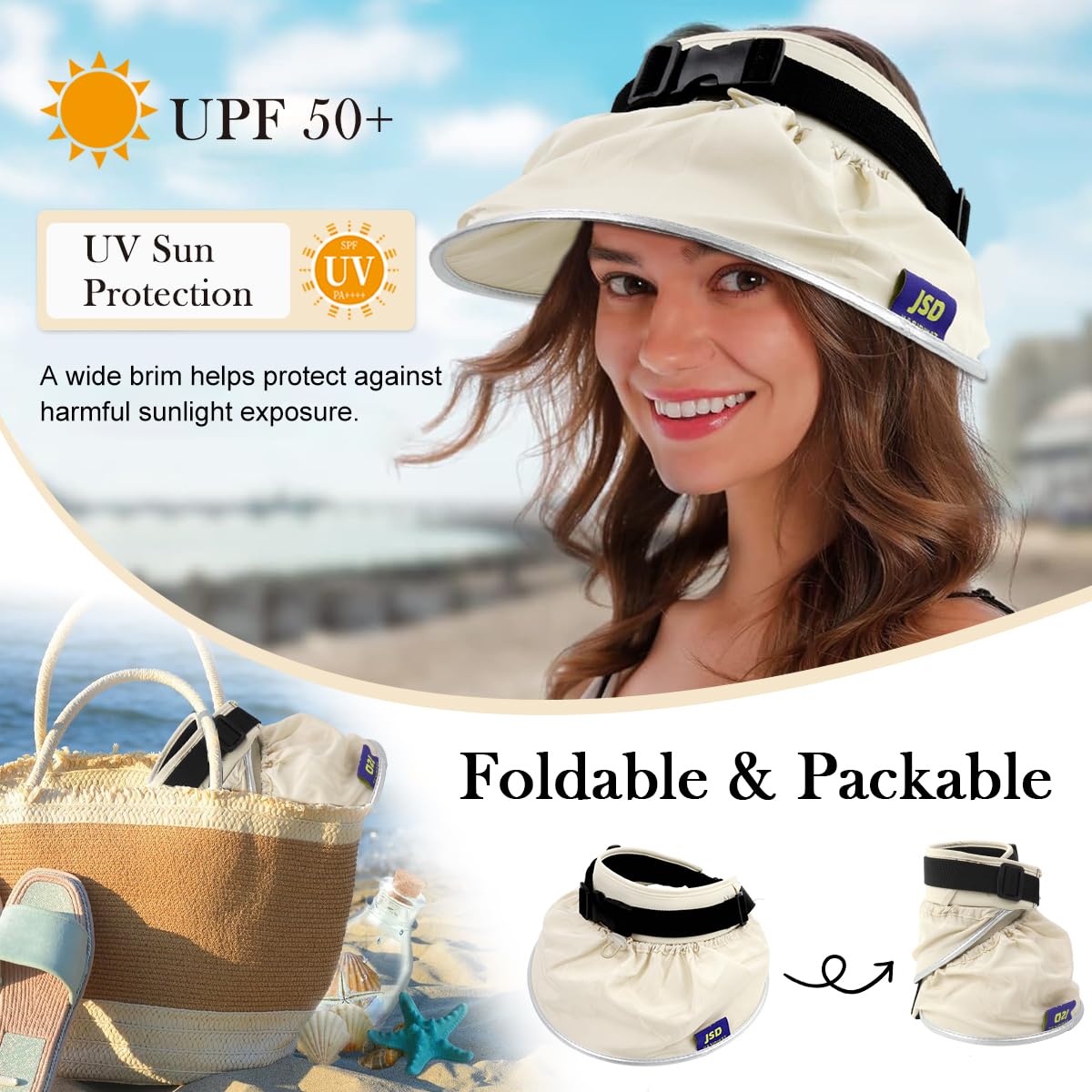 SANNIDHI Summer Caps for Women with 2 in 1 Sun Visor Cap and Handbag | Beige UPF 50+ Hat
