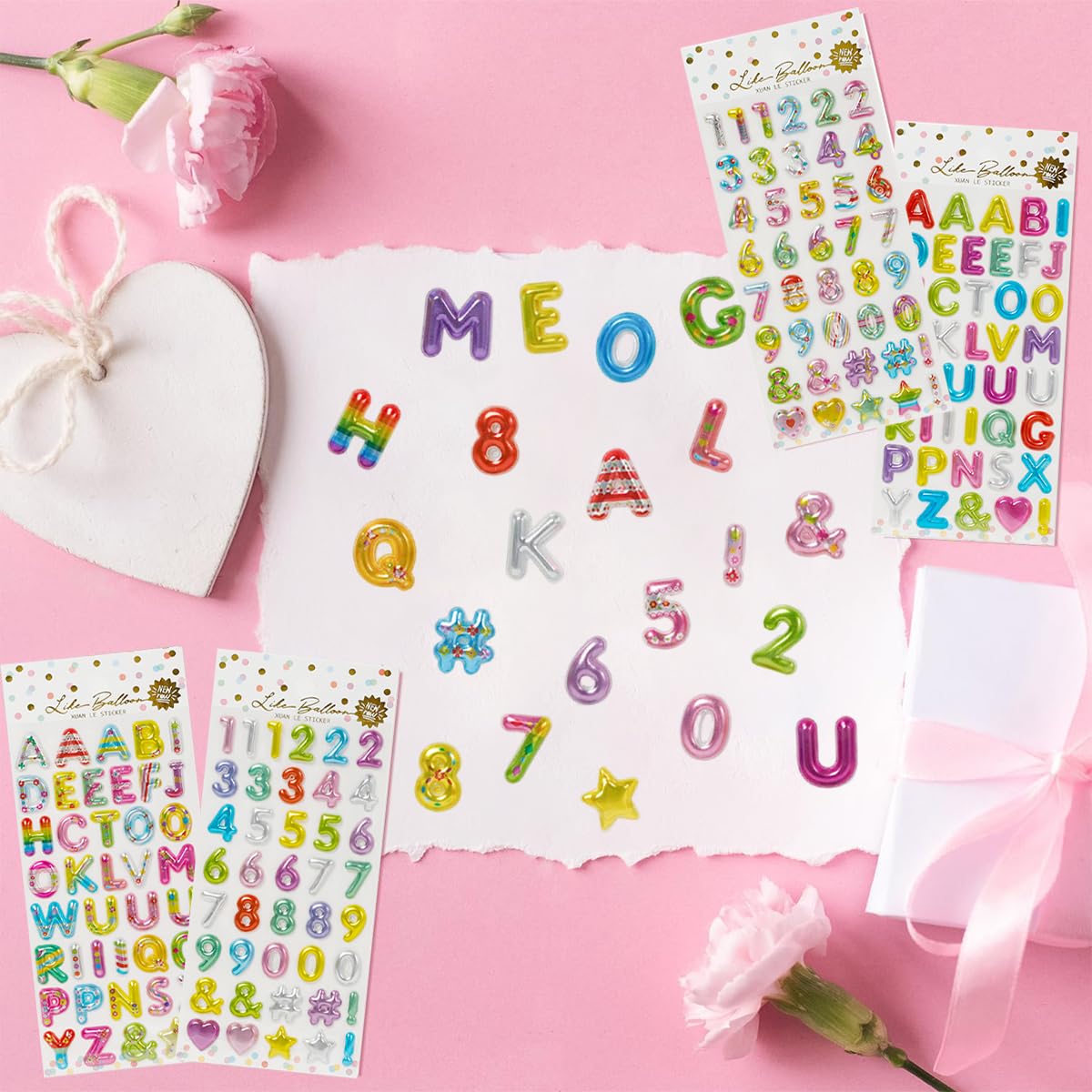 PATPAT DIY Phone Case Stickers for Scrapbooking with 3D Alphabet Jelly Touch Texture | 4-Pack