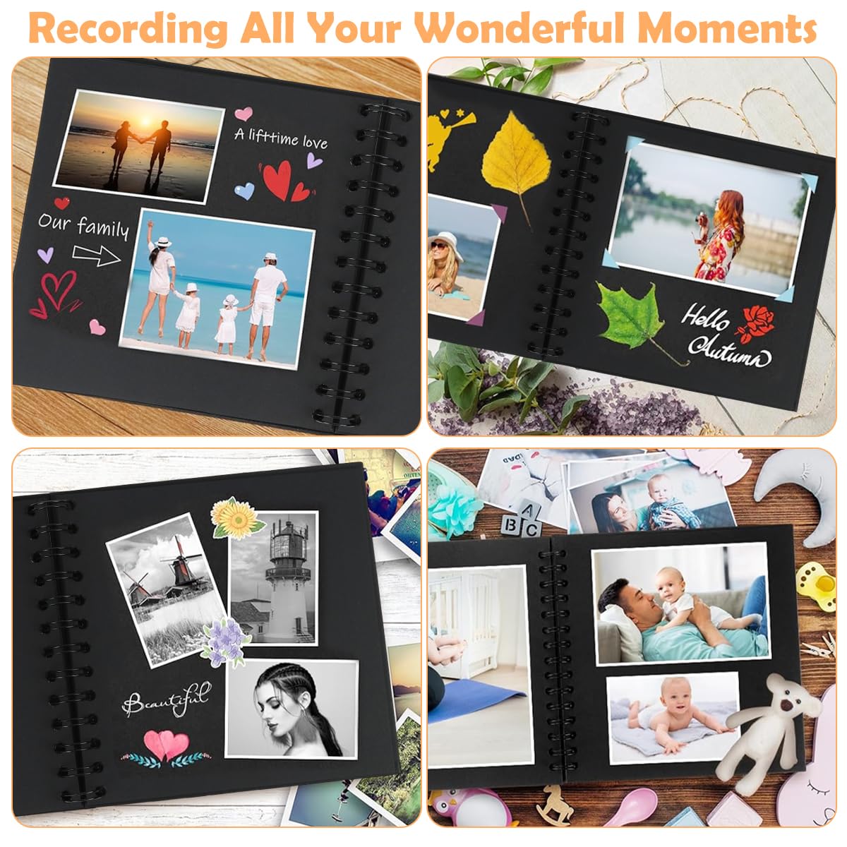 HASTHIP Scrapbook Baby Album for DIY Memory Keeping with Spiral Binder and 6.9 Inch Pages | Gift Set for New Parents