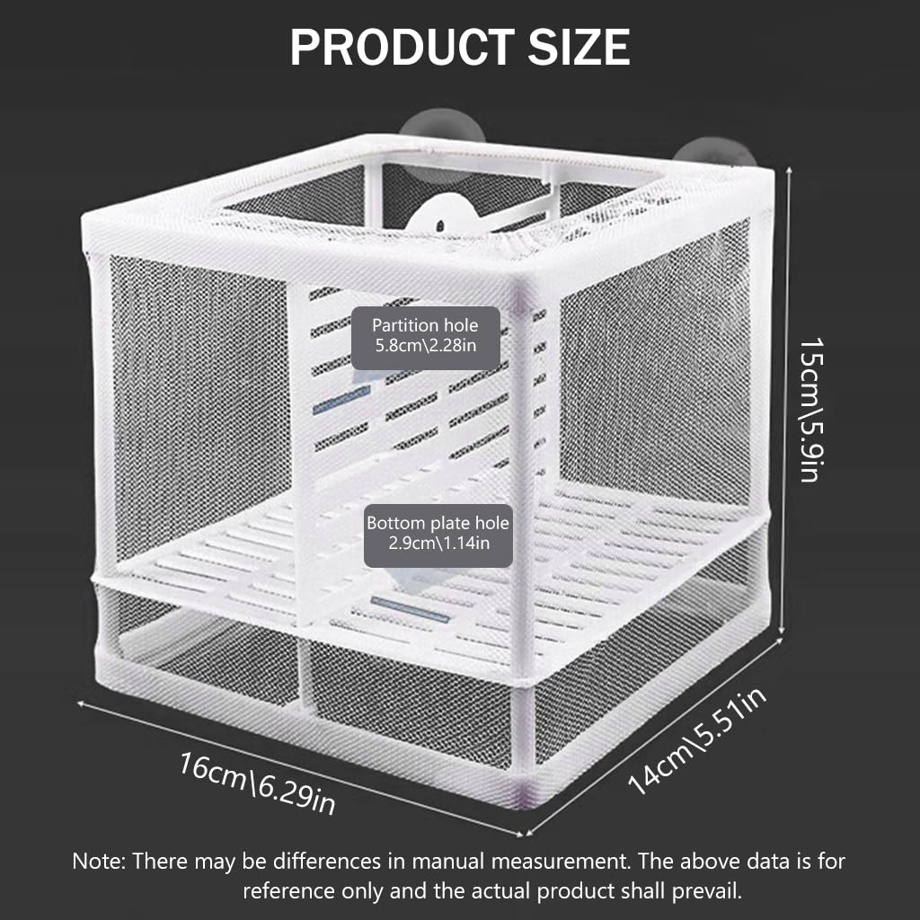 Qpets® Small Aquarium Fish Tank, Fish Breeding Box Betta Fish Tank Nylon Mesh Fighter Isolation Box, Fish Fry Hatchery Box Fish Tank with Suction Cups & Isolation Panels (16x14x15CM)