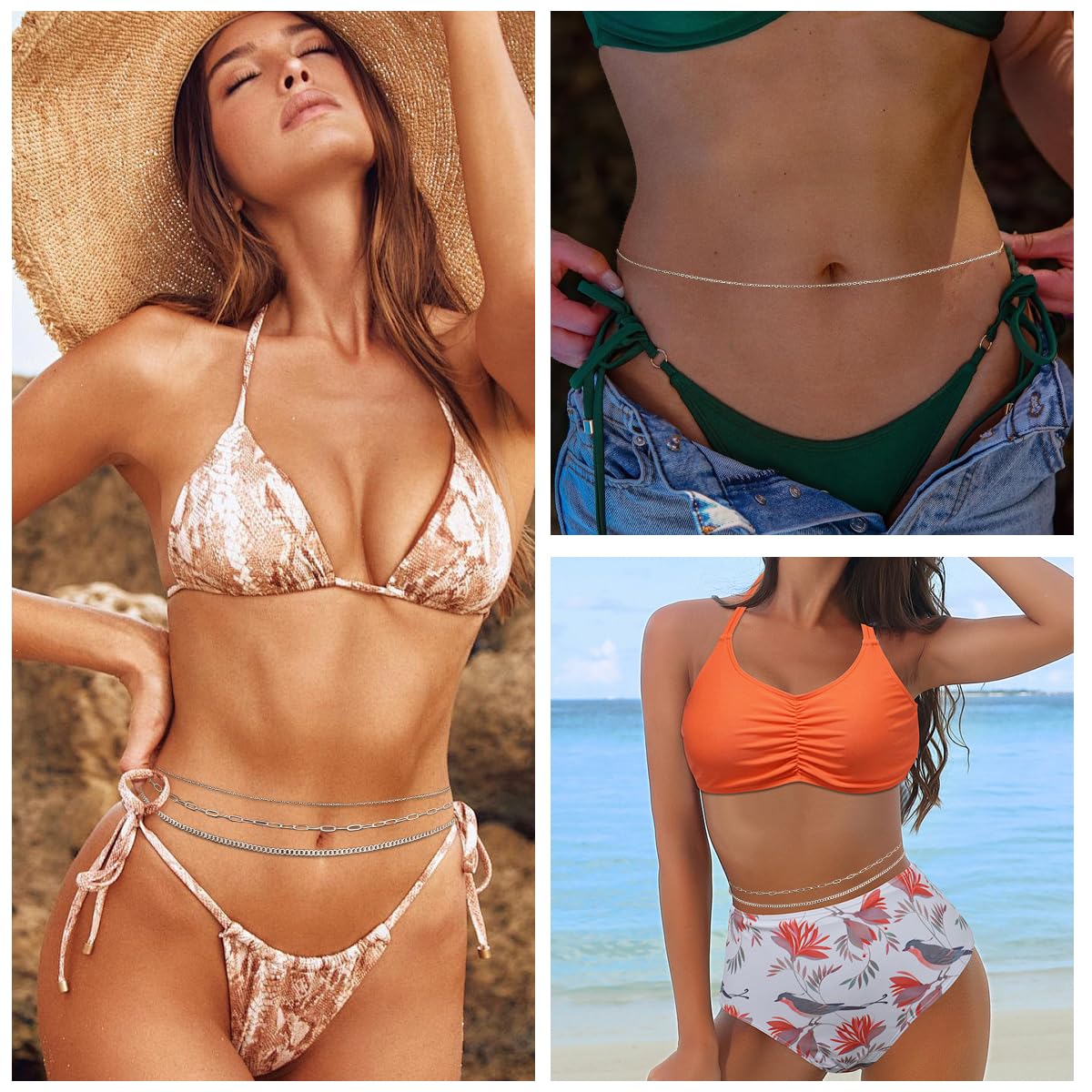 SANNIDHI Layered Waist Chain for Beachwear and Crop Tops featuring Silver Tone Alloy | Adjustable Boho Body Jewelry