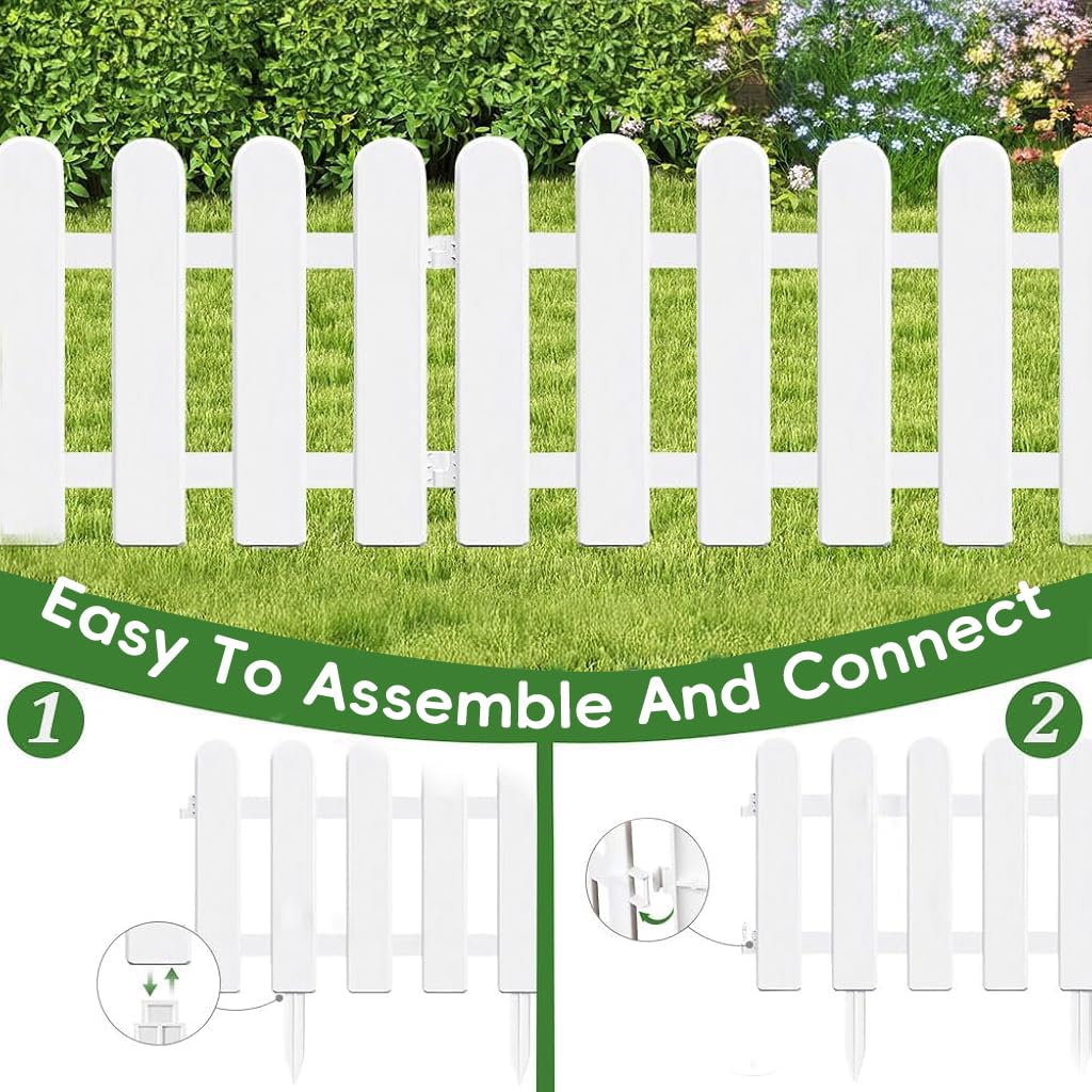 HASTHIP Garden Fence for Outdoor Borders with Connectable Design 18PCS 50x30cm White PVC | Decorative Plant Partition for Flower Bed and Porch