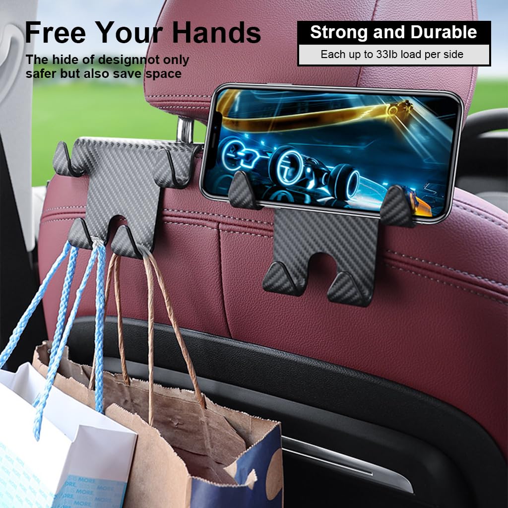 STHIRA Car Headrest Hook and Phone Holder for Travel with 33 lbs Support | ABS Organizer