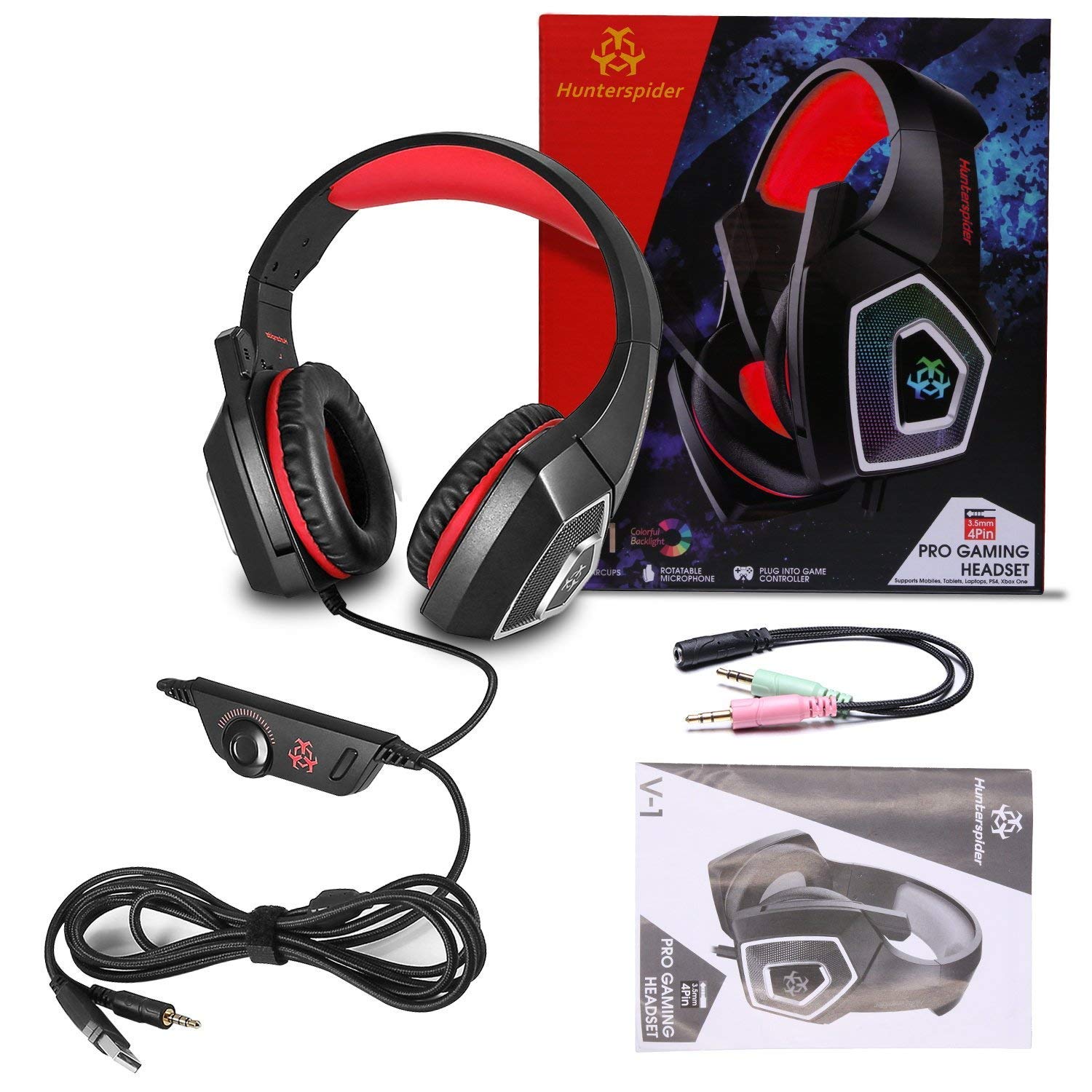 ZORBES® Gaming Headset with Mic LED Light Over-Ear Surround Sound Noise Cancelling & Volume Control for PC,Xbox One,Laptop,Tablet,Nintendo Switch,Mobile -Red