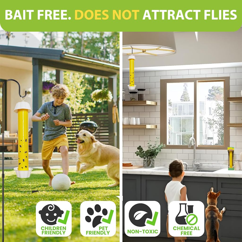 Sticky Fly Trap for Indoor and Outdoor Use with Hanging Hooks and Non Toxic Adhesive | Safe Insect Capture