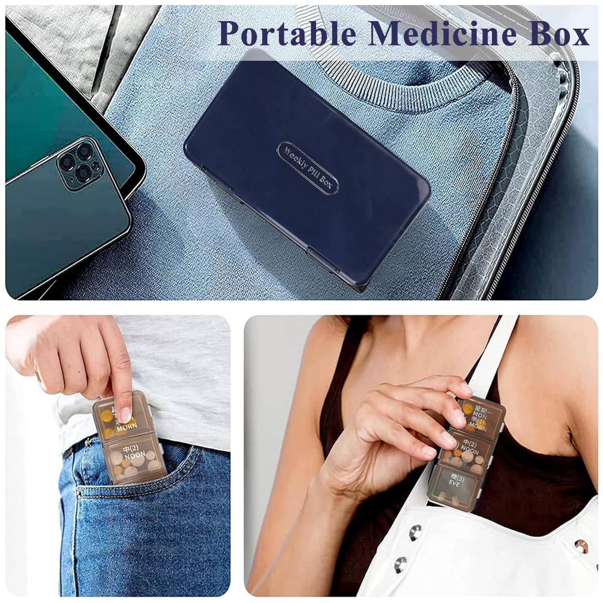 HANNEA Pill Organizer for Weekly Medication with 8 Detachable 3 Grid Boxes | Portable Travel Case