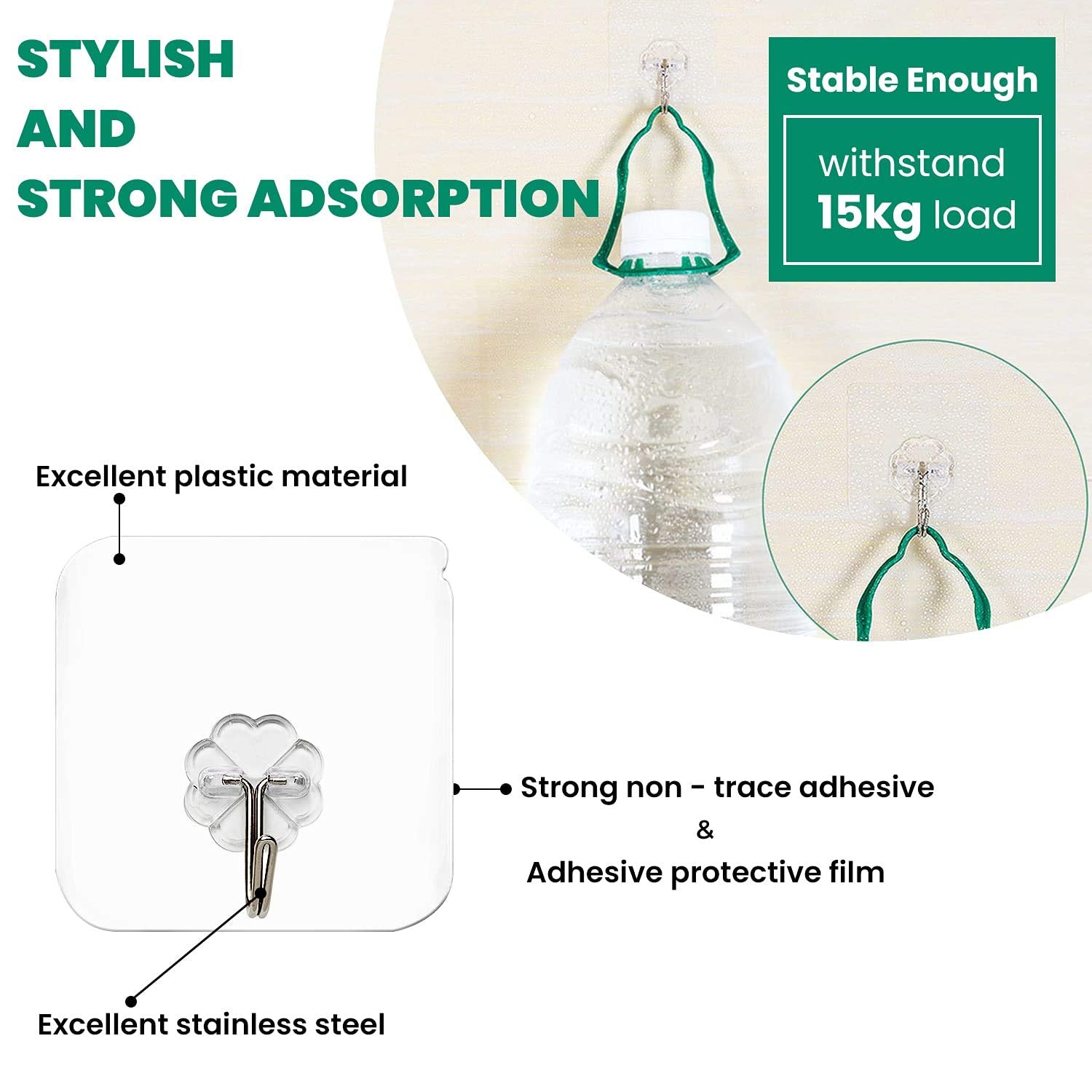 HASTHIP Hooks for Wall Without Drilling featuring Strong Adhesive 22Lbs Load | 33PCS Waterproof Plastic