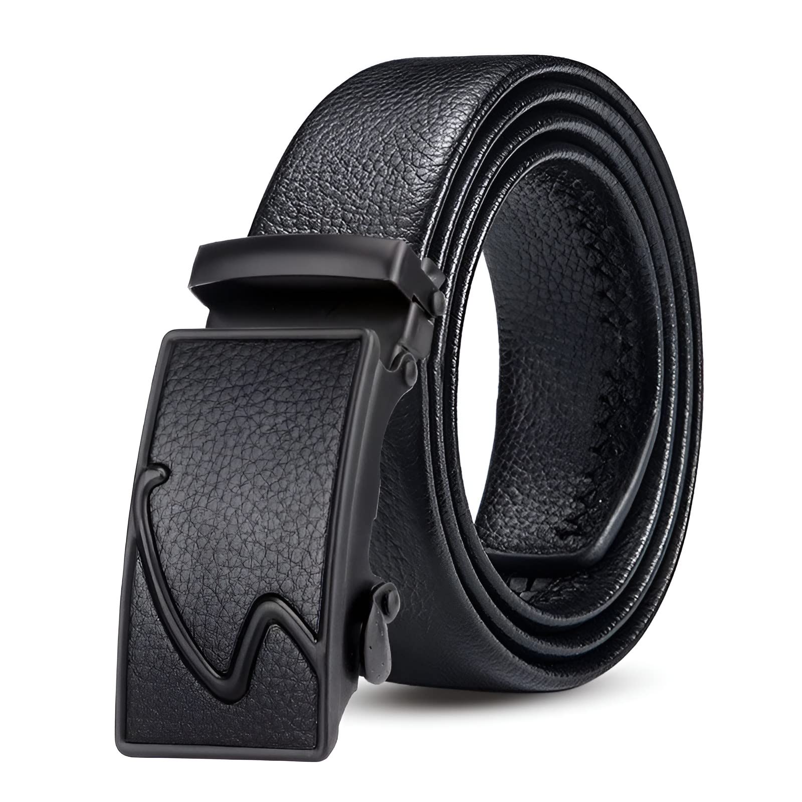 GUSTAVE Men's Belt for Business and Casual Wear featuring Automatic Button Buckle | PU Leather Black 120cm Adjustable