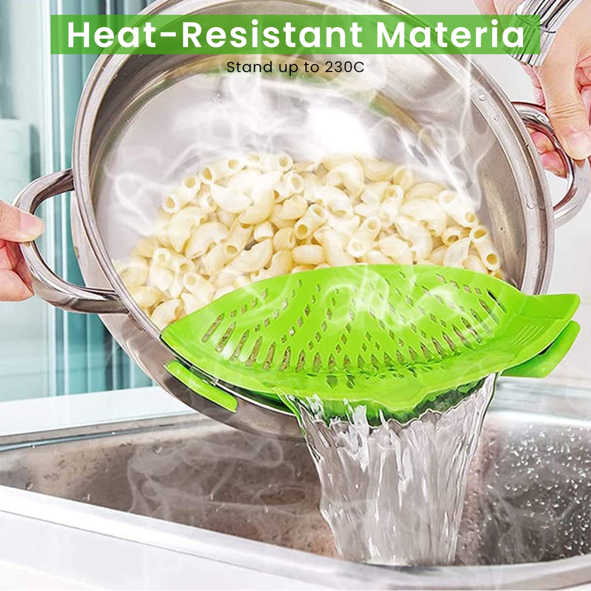 HASTHIP Clip On Pasta Strainer for Spaghetti and Vegetables featuring Dual Clamp Design | Heat Resistant Food Grade Silicone Kitchen Drainer