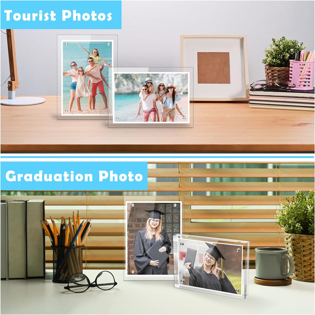 HASTHIP® Acrylic Picture Frame 4x6 Inches, Magnetic Acrylic Picture Frame, Transparent Double-Sided Desk Display, Double Sided Frameless Photo Frame, Gift Option for Home or Office Decor