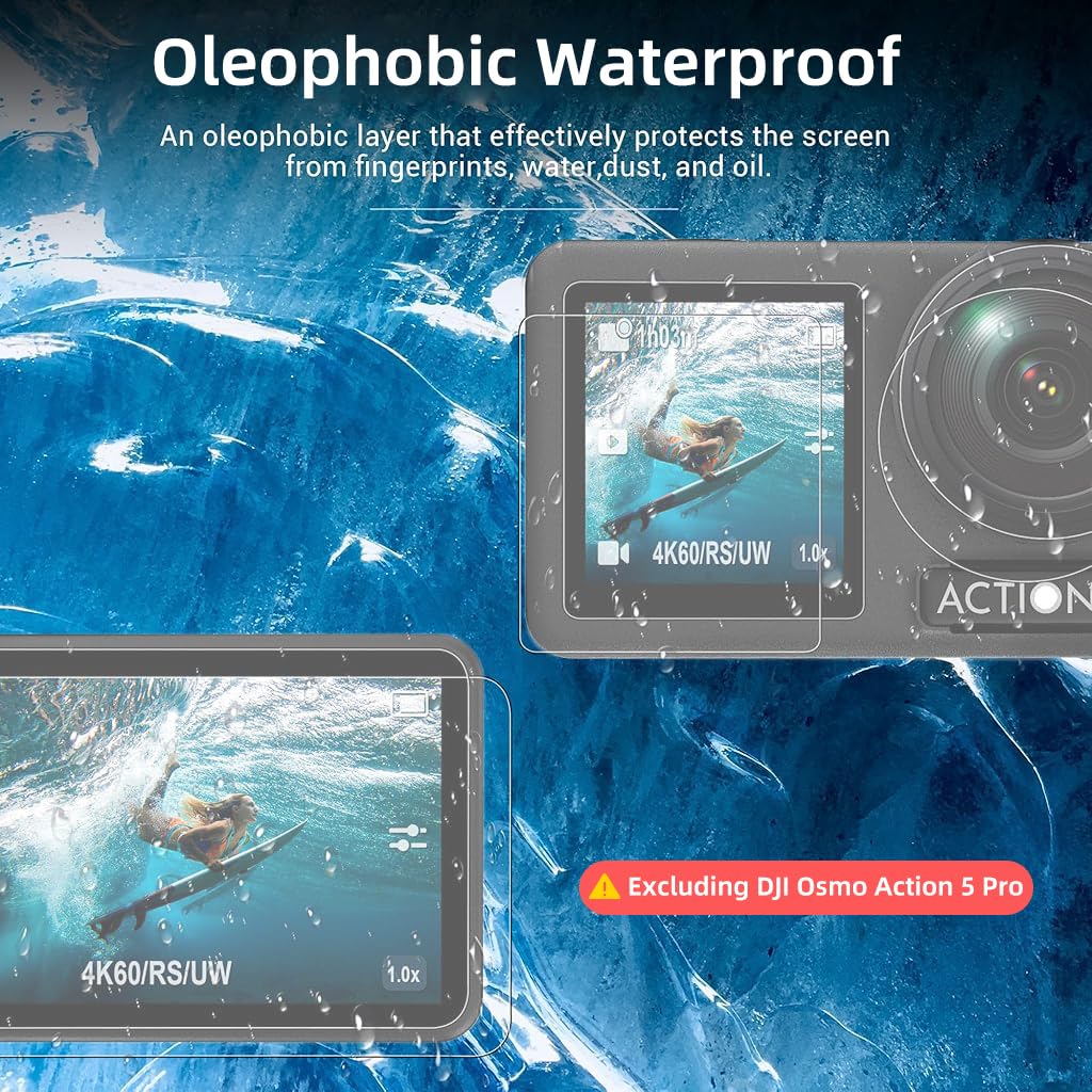 ZORBES Screen Protectors for DJI Osmo Action 5 Pro with 9H Tempered Glass and Silicone Lens Cover | HD Anti-Glare 5PCS Set