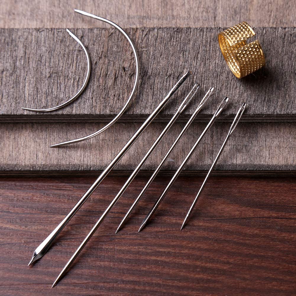 HASTHIP Leather Sewing Repair Kit 12 pcs for Sofas and Shoes with Wooden Awl & 7 Needles | DIY Stitching Tools
