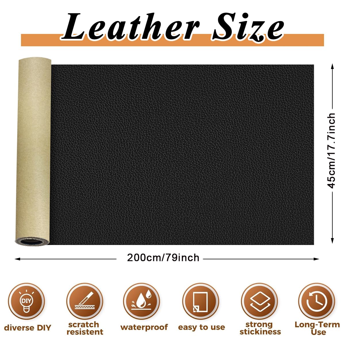 HASTHIP Leather Repair Patch for Couches and Car Seats featuring Self Adhesive 17.7×79 in Black PU Vinyl | Waterproof and Cuttable Design