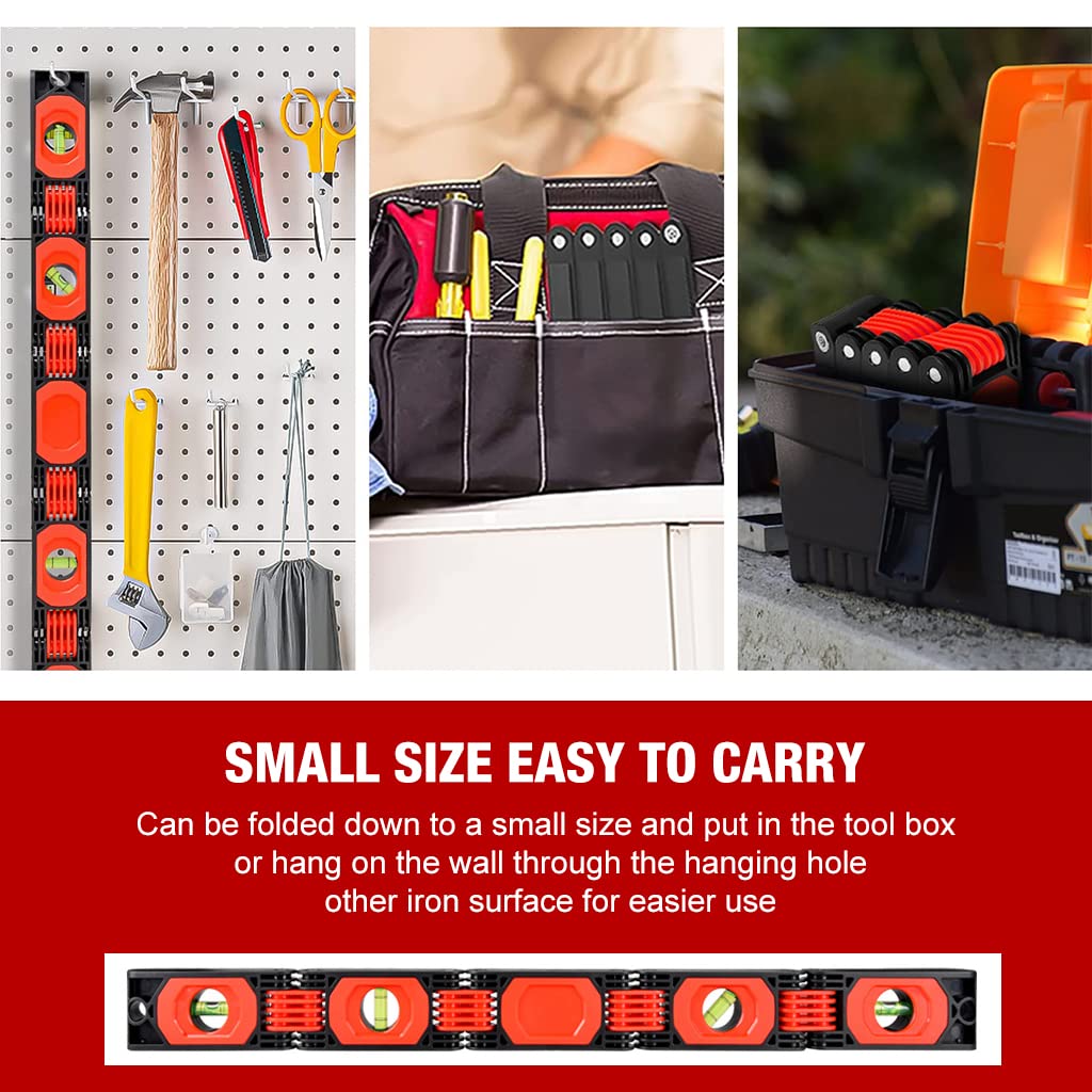Serplex Foldable Level for Carpenters and Woodworkers featuring 8 Magnets and 4 Bubbles | 28 Inch Aluminum Tool